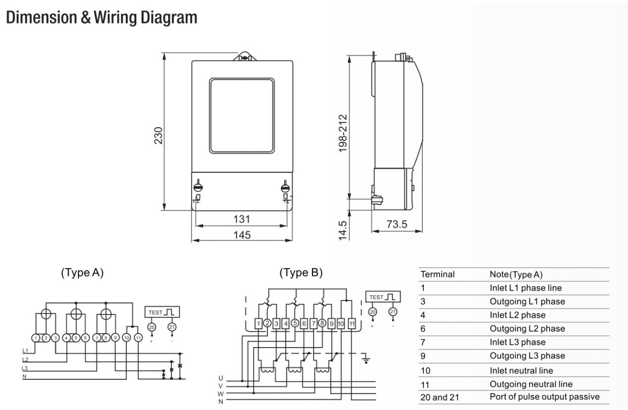 Three Phase Register Electricity Energy Meter